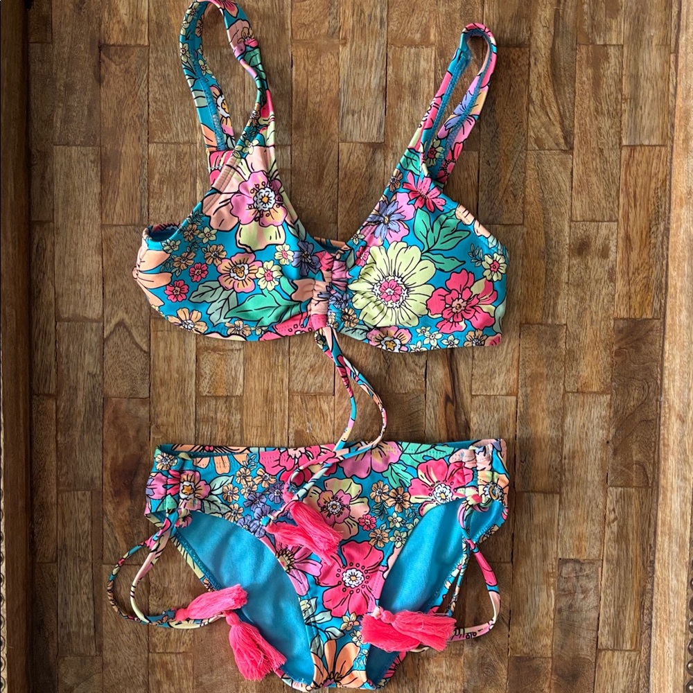 Floral Tassel Two-Piece Bikini - girls size 10